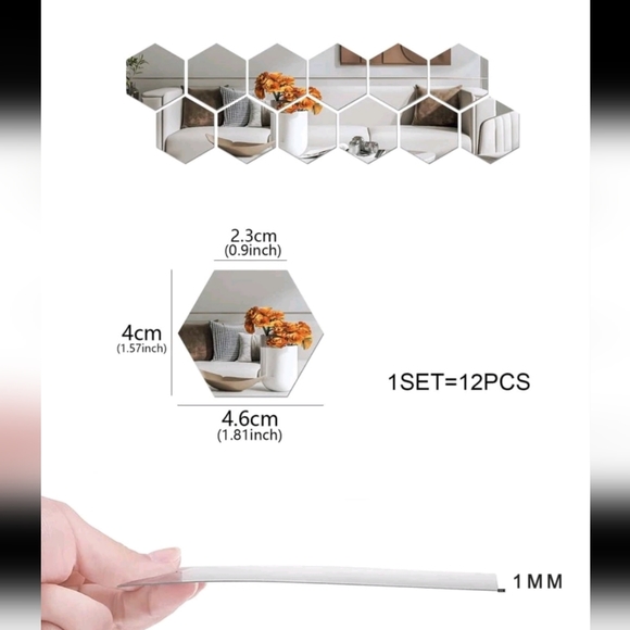Hexagon Mirror Wall Stickers - Picture 3 of 8